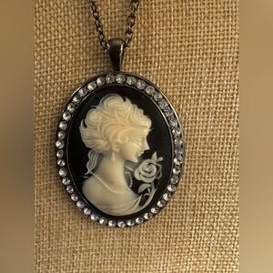 Black white Cameo Necklace 38”